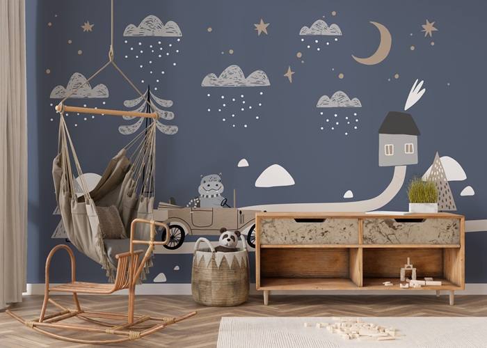 Vintage Vroom Retro Car Mural wallpaper for Kids Rooms