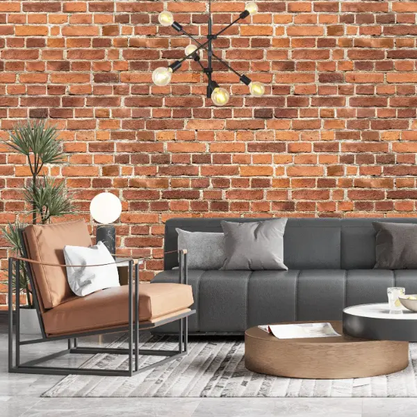 brick wallpaper in living room